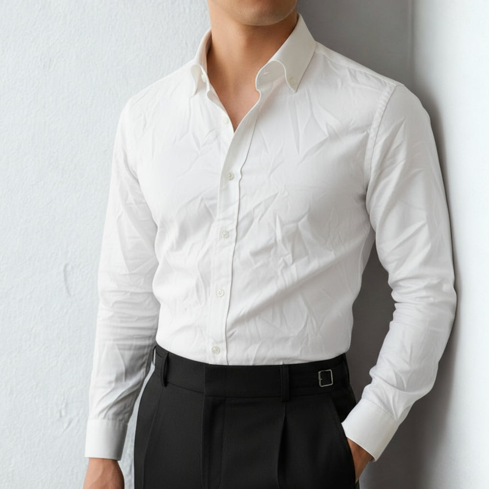 Before and after comparison of wrinkled and ironed shirt using Lissaire.