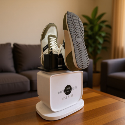 Shoes being dried on Lissaire’s included rack attachment